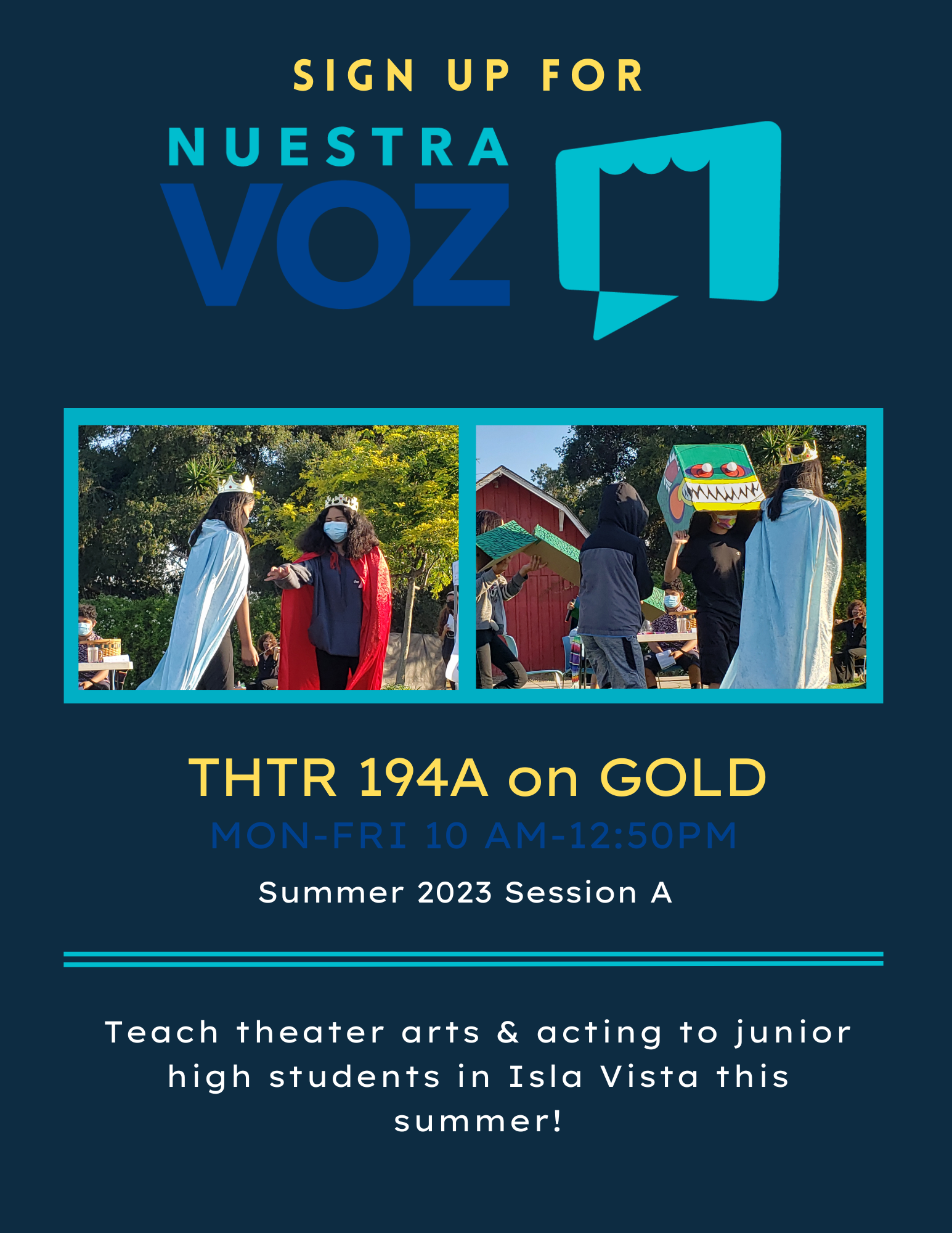 Sign Up to teach the Nuestra Voz Summer Theater and Acting Class!